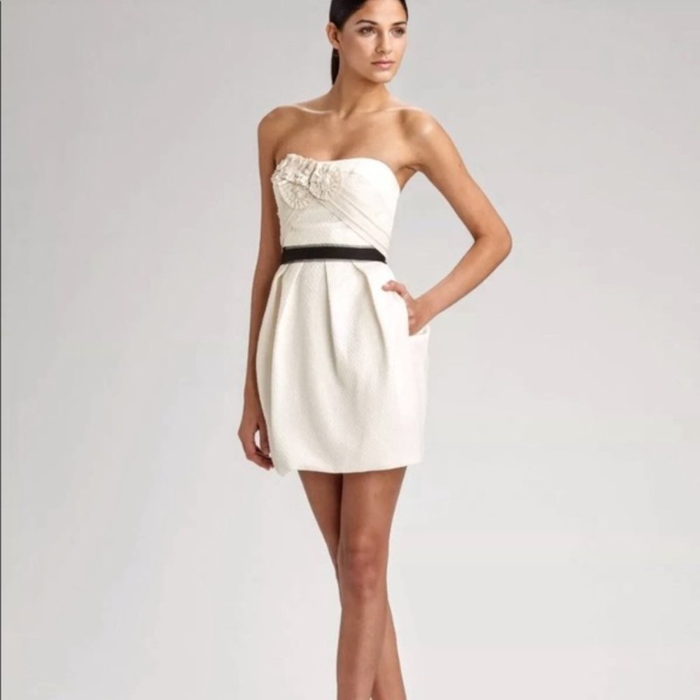 BCBGMaxAzria Cream Quilted Strapless Dress - Picture 2 of 8